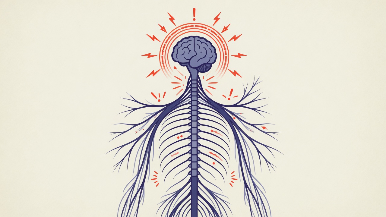 Illustration symbolique d'un système d'alarme et d'un réseau nerveux représentant la douleur comme signal