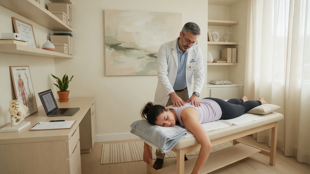 Chiropracteur réalisant une analyse posturale lors d'un bilan complet à la Clinique de la Colonne à Fenouillet