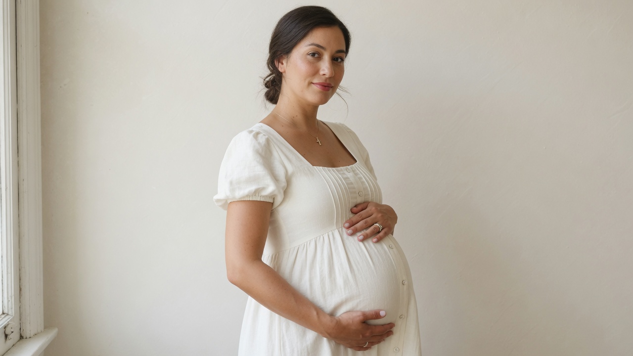 Femme enceinte de profil illustrant l'accentuation de la courbure lombaire pendant la grossesse