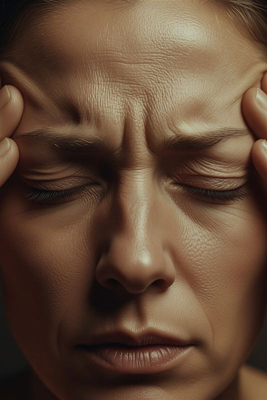 Personne souffrant d'un mal de tête, entre migraine et céphalée de tension